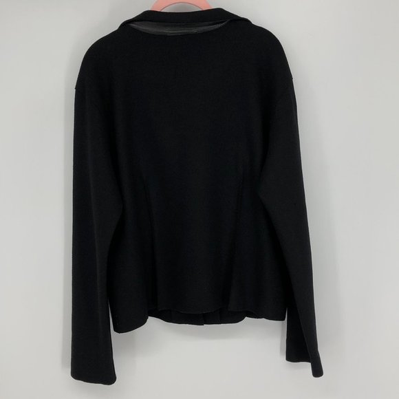 Annette Gortz Black Long Sleeve 100% Wool Blazer w/Hook Buttons & Leather Trim L - Picture 2 of 11